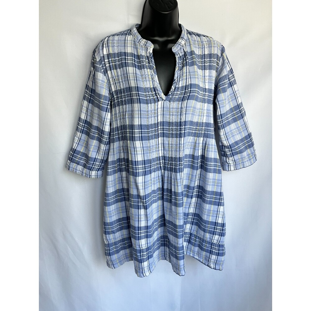 CP Shades Double Cotton Regina Tunic Top Size XS Plaid Rolltab Peasant Prairie